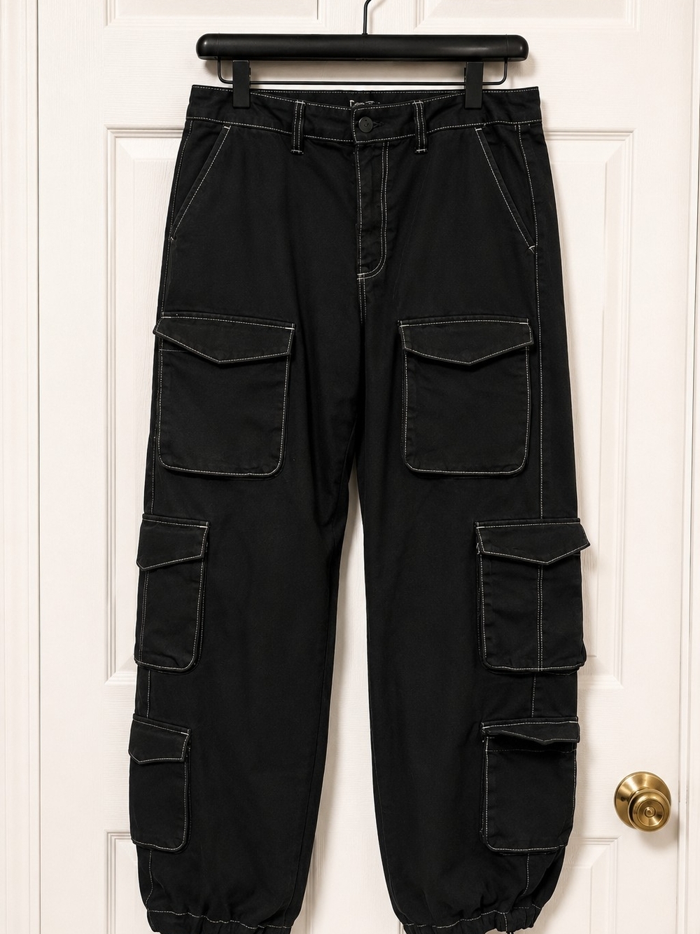 ZARA Black Cargo Pants Men’s 36 – Utility Multi-Pocket Streetwear Y2K